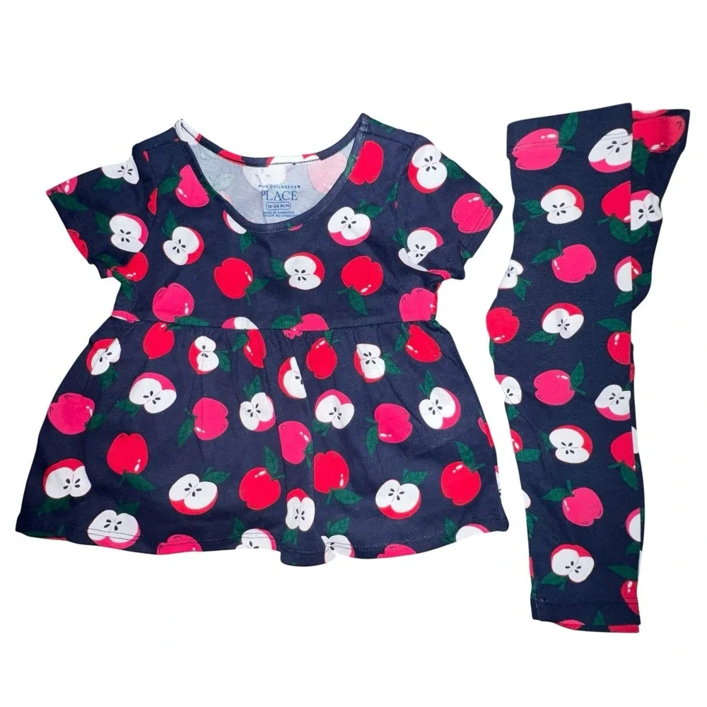 The Children's Place Toddler Girls Set Of 3 Outfits Sets Apples 18-24M Leggings - Picture 2 of 7
